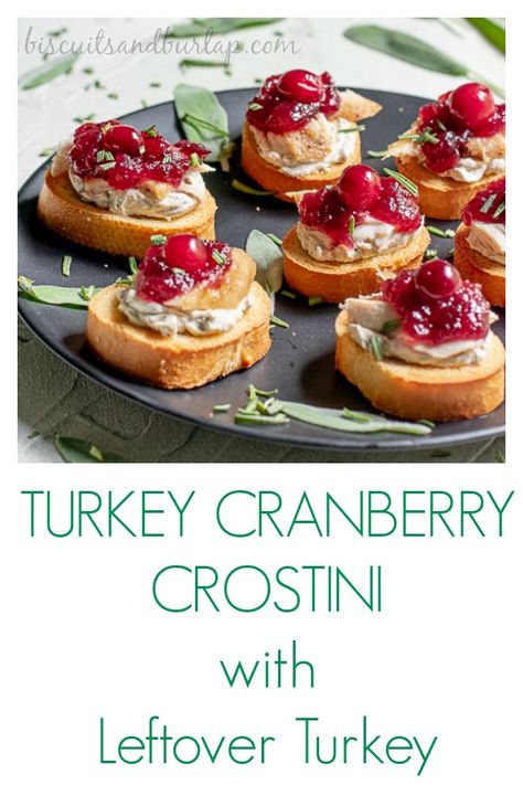 A great way to use up leftover turkey and cranberry sauce is this easy crostini recipe! #turkey #turkeyleftovers #leftovers #leftoverrecipes #cranberry #cranberryrecipes #holidayappetizer #thanksgivingappetizer Thanksgiving Bites, Leftover Turkey Breast, Cranberry Crostini, Using Leftover Turkey, Brie And Cranberry, Turkey Appetizers, Best Thanksgiving Appetizers, Crostini Recipe, Toasted Crostini