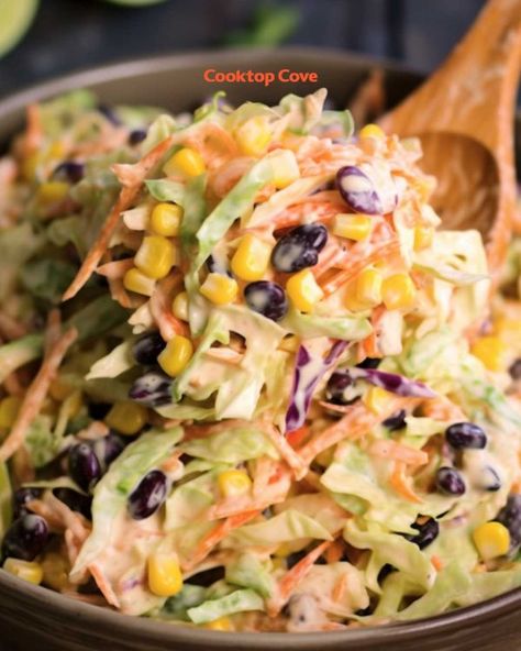 My friends literally whispered to me that they are obsessed with this dish. It was a total crowd pleaser Corn Coleslaw, Mexican Corn, Slaw Recipes, Best Salad Recipes, Coleslaw Mix, Coleslaw Recipe, Salad Side Dishes, Crowd Pleaser, Healthy Salad Recipes