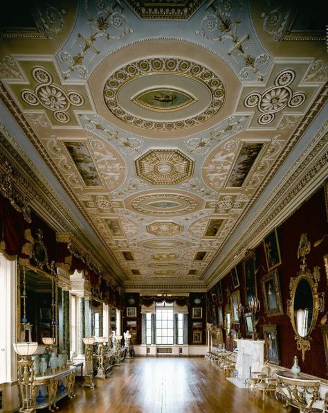 Harewood House Interiors | Harewood House Gallery Ceiling, English Country House Interior, بيوت ملكية, House England, Harewood House, Robert Adam, Robert Adams, Leeds England, Country House Interior