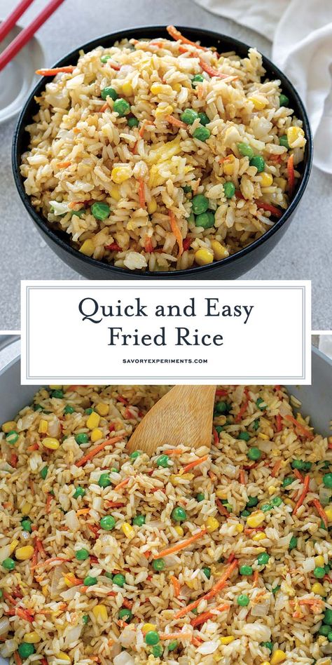 Easy Fried Rice is the best restaurant style fried rice you'll ever make! Just 15 minutes and a great way to clean out the vegetable drawer. Stir Fry Rice Recipes With Egg, Easy Fried Rice No Egg, Easy Fried Rice Allrecipes, Fried Rice Frozen Vegetables, Stir Fry Veggies And Rice, Rice A Roni Stir Fried Rice Recipes, Fries Rice Recipe Easy, Classic Fried Rice, Orzo Fried Rice