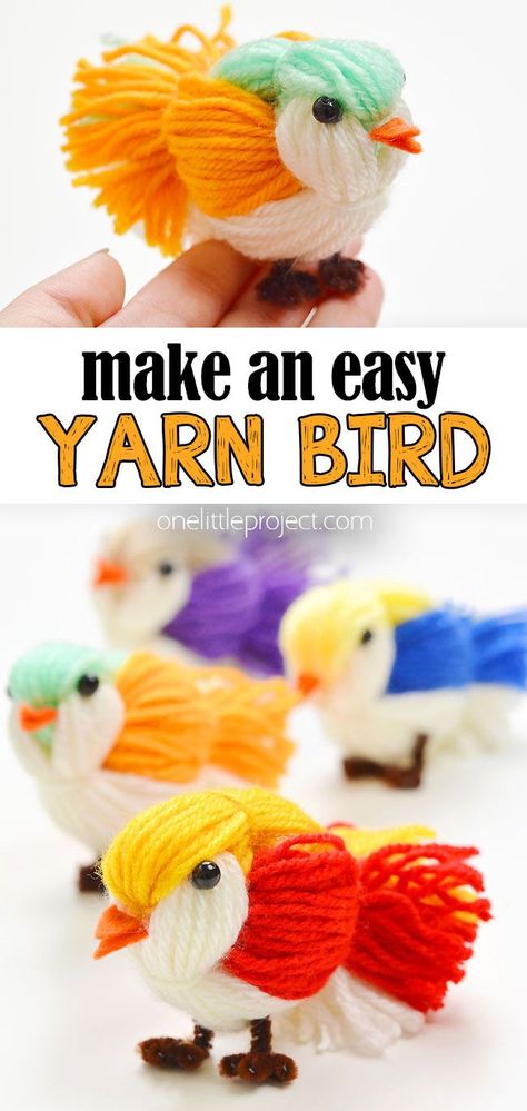 Yarn Craft Ideas, Yarn Birds, Green Crafts, Bird Diy, Bird Craft, Yarn Crafts For Kids, Easy Yarn Crafts, Easy Bird, Leftover Yarn