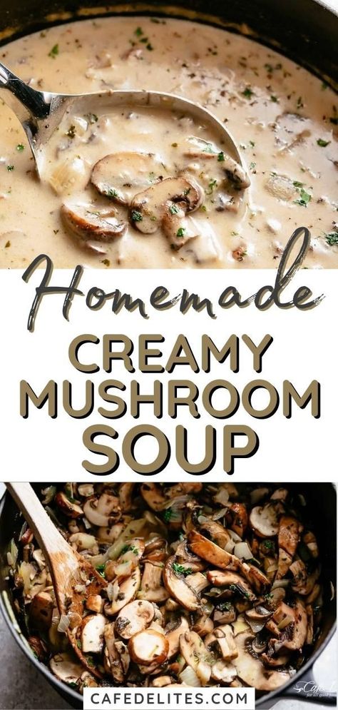 Homemade Cream Of Mushroom Soup, Homemade Cream Of Mushroom, Mushroom Soup Recipe, Cream Soup Recipes, Creamy Mushroom Soup, Mushroom Soup Recipes, Cafe Delites, Homemade Soup Recipe, Food Cafe