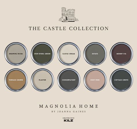 The Castle Collection – Magnolia Home Paint - KILZ Blog Moody Paint Colors 2023, 2023 Moody Paint Colors, Joanna Gaines Castle Colors, Magnolia Paint Colors Castle Collection, Magnolia Home Cottage Grove, Estate Magnolia Paint, Magnolia Castle Paint Colors, Kilz Magnolia Paint Colors, Magnolia Paint Colors Castle