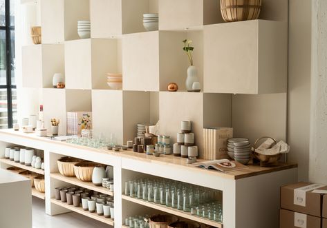 First Look: East Fork pottery opens its first location outside of Asheville in Atlanta's Westside Provisions Pottery Display, Ceramic Store, Pottery Store, Shelter Design, Ceramics Studio, Vevey, Pottery Workshop, Store Interiors, Holiday Display