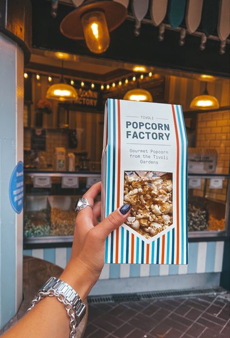 Popcorn in amusement park Tivoli Gardens, Gourmet Popcorn, Amusement Park, Popcorn, Denmark, Snack Recipes, Snacks