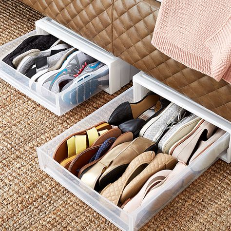 Shoe Organization Small Space, Organization Shoes, Clothes Storage Solutions, Diy Shoe Rack Ideas, Under Bed Organization, Shoe Organization, Diy Shoe Storage, Diy Shoe Rack, Bedroom Organization