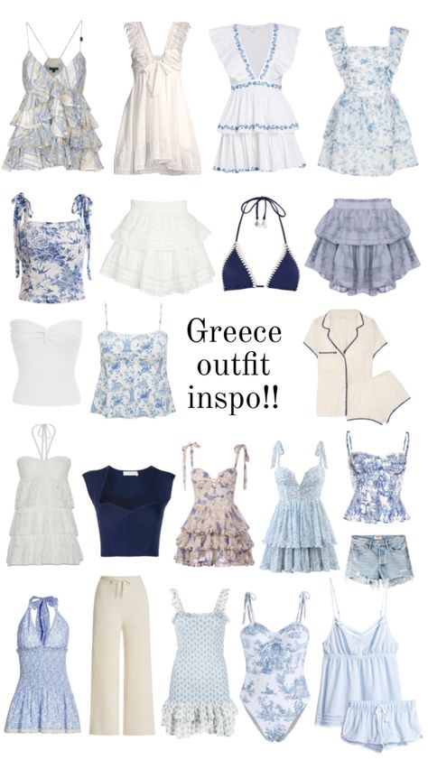 Greece outfit inspo!! | 🇬🇷🤍💙 | #greece #greecesummer #greeceoutfits #vacationfit #holidayfit #greecefit #vacationoutfits #holidayoutfit #outfitinspo #fyp #blowup #xyz Greece Summer Outfits, Estilo Blair Waldorf, Greece Outfit, Summer Holiday Outfits, Preppy Summer Outfits, Europe Outfits, Outfit Inspo Summer, Italy Outfits, Mia 3