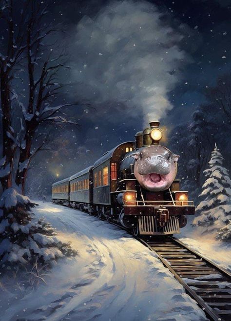 Polar Express Painting, Christmas Polar Express, Train Artwork, Train Wallpaper, Christmas Card Illustration, Iphone Wallpaper Winter, Railroad Art, Christmas Pics, Holiday Artwork