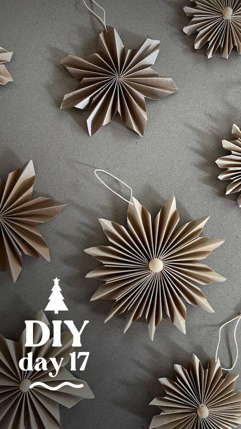 Day 17 of my DIY Ornament Series and today we’re making ✨Paper Stars✨ Edit: I used an A1 sheet of paper (not A3 sorry!) But you can still… | Instagram Cheap Diy Christmas Tree Ornaments, Paper Star Ornaments Christmas, Diy Christmas Tree Decorations Homemade Ornaments Paper Stars, Diy Christmas Tree Decorations Paper, Christmas Crafts Stars, Handmade Paper Christmas Ornaments, Paper 3d Stars Diy, Diy Paper Christmas Ornaments Tutorials, Original Christmas Decorations