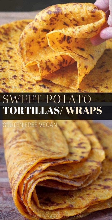 This sweet potato tortillas recipe features cooked mashed sweet potatoes mixed with flour and seasonings to form soft pliable gluten free tortillas that are also vegan friendly. These sweet potato tortillas can be enjoyed as side dish or finger food, you can make burritos, taquitos, quesadillas, tacos, wraps or roll-ups. #sweetpotatotortillas #sweetpotatowraps #glutenfreetortillas #glutenfreewraps #vegantortillas #veganwraps Sweet Potato Tortillas, Healthy Tortillas, Healthy Tortilla, Gluten Free Sweet Potato, Gluten Free Wraps, Cucumber Diet, Gluten Free Tortillas, Vegan Wraps, Tacos Burritos