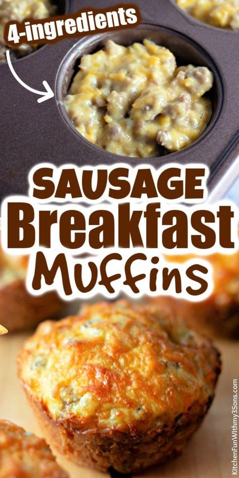 Sausage Breakfast Muffins are made with only 4 simple ingredients and make the perf… in 2022 | Breakfast recipes casserole, Breakfast brunch recipes, Breakfast recipes easy Sausage Breakfast Muffins, Muffin Breakfast, Sausage Muffins, Sausage Biscuits, Breakfast Muffin, Pinwheel Appetizers, Cheese Breakfast, Bisquick Recipes, Breakfast Eggs