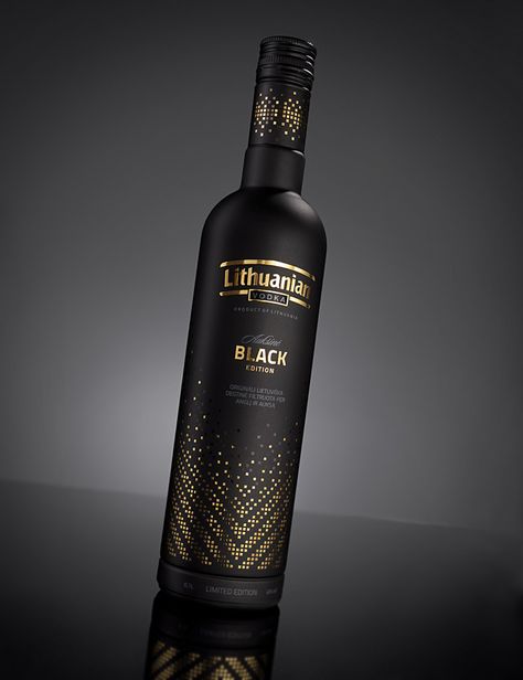 Lithuanian Vodka Gold – Black Edition - The Dieline - The #1 Package Design Website - Spirits Packaging Design, Luxury Vodka, Vodka Packaging, Wine Bottle Label Design, Wine Bottle Design, Vodka Brands, Web Design Mobile, Alcohol Packaging, Bottle Label Design