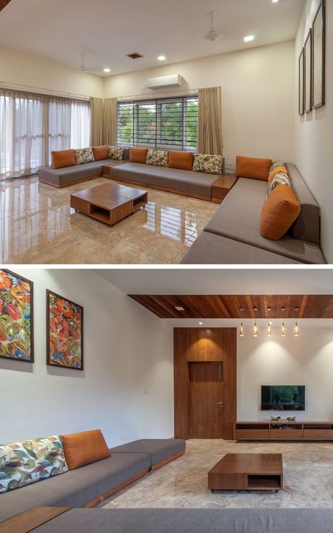 Contemporary House With a Simple Layout -family room -living room Living Room Designs Indian, House Styling Interior, Contemporary Living Room Design, Interior Design Per La Casa, Indian Home Interior, Hall Interior Design, Industrial Living, Hall Interior, Living Room Sofa Design