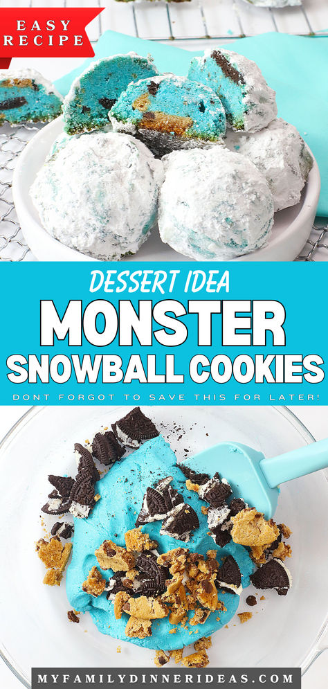 Monster Snowball Cookies Monsters Inc Food, Cookie Monster Funny, Cookie Monster Cookies, Vegetarian Cookies, Snowball Cookies, Recipes Sweet, Decadent Cakes, Vanilla Cookies, Sugar Cravings