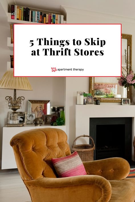 Check out the home goods designers advise against buying used at thrift stores, regardless of how inexpensive they are. Thrift Store Tips, Thrift Store Living Room, Cozy Thrifted Home, Repurposed Thrift Store Finds, Thrifted Interior Design, Thrift Shopping Aesthetic, Goodwill Finds Thrifting, Goodwill Finds Thrifting Home Decor, Curated Thrift Store