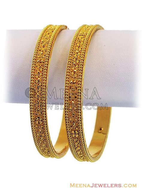 22K  Filigree Gold  Bangles(2 Pcs) ( Gold Bangles ) 1 Tola Gold Bangles, Gold Bengals Designs Latest, Stylish Gold Bangles, Gold Bangles Design Latest Indian, Gold Bengals, Gold Bangles Set, Plain Gold Bangles, Filigree Bangle, 22k Gold Bangles