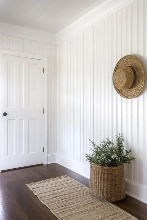 "Bring classic charm to your home with a DIY Beadboard Accent Wall! 🛠️🎨 Perfect for adding texture and style to any room. 🌟✨ #BeadboardWall #DIYAccentWall #HomeInspo" Floor To Ceiling Beadboard Walls, High Bead Board Walls, Beadboard Office Wall, Nickel Board Walls, Beadboard Whole Wall, Farmhouse Wall Treatments, Accent Wall Bead Board, Easy Bead Board Wall, Bead Board Entry