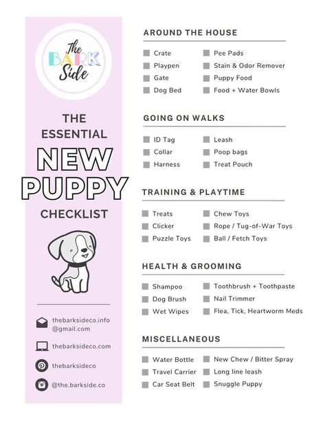 complete checklist of dog supplies for pet owners Health Checklist, Dog Supplies List, Puppy List, New Puppy Checklist, Puppy Checklist, Puppy Room, Puppy Time, Puppy Mom, Puppies Tips