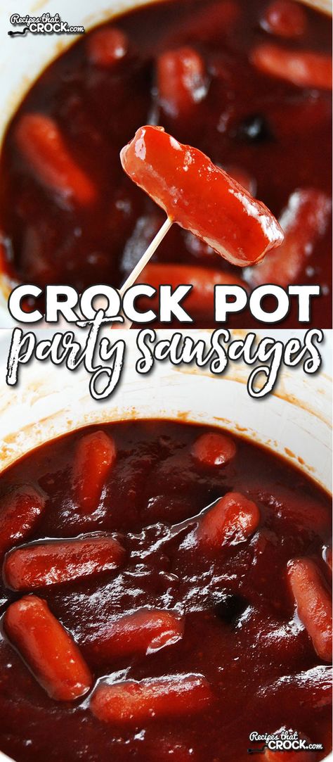 Need a quick and easy recipe to take to a party? These Crock Pot Party Sausages can be thrown together in two minutes and will be the life of the party! Party Sausages, Snacks Easy Quick, Crock Pot Ideas, Party Food Easy, Crockpot Appetizers, Party Snacks Easy, Best Party Food, Quick Easy Snacks, Crock Pot Slow Cooker