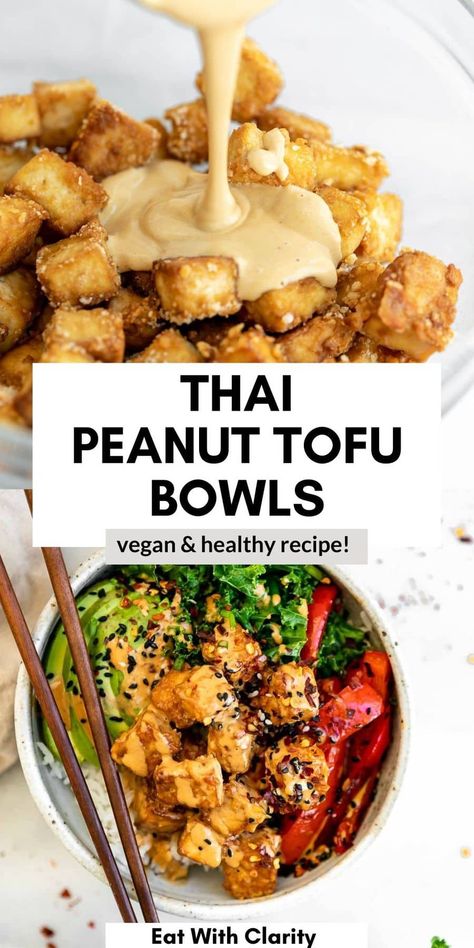 Tofu Bowls, Peanut Tofu, Tasty Vegetarian Recipes, Think Food, Buddha Bowl, Peanut Sauce, Tofu Recipes, Calamari, Recipes Chicken