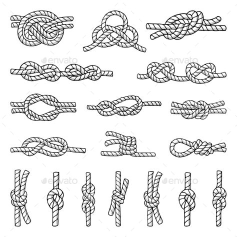 Illustrations of Different Nautical Knots Nautical Knot Tattoo, Boat Knot Tattoo, Rope Knot Drawing, Rope Tattoo Design, Tattoo Knot, Anchor Knot, Knot Illustration, Marine Knots, Different Knots