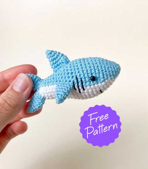 Crochet Shark Amigurumi Free Pattern Crochet Shark Keychain Free Pattern, Crocheted Shark Pattern Free, Shark Plush Crochet, Free Crochet Mini Amigurumi Patterns, No Sew Shark Crochet Pattern, Mini Shark Crochet Pattern Free, Small Shark Crochet Pattern Free, Small Crochet Fish Pattern Free, Agrumini Crochet