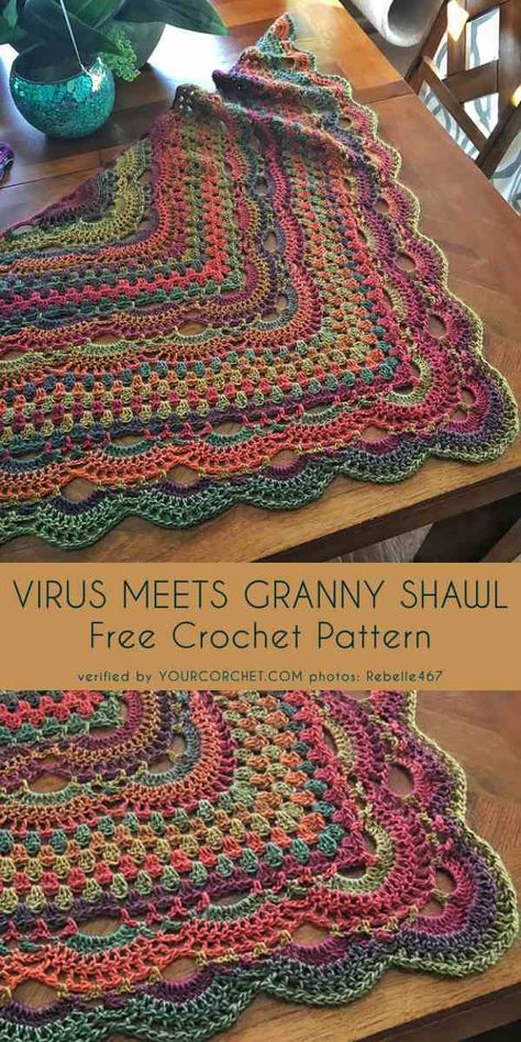 Square Crocheted Blanket, Granny Stitch Crochet Projects, Diy Crochet Shawl, Lacey Shawls Crochet Pattern, Tie Dye Crochet Pattern, Crocheted Squares Pattern, Unique Crochet Scarf Patterns, Ombre Granny Square Crochet, Wiccan Crochet Patterns Free