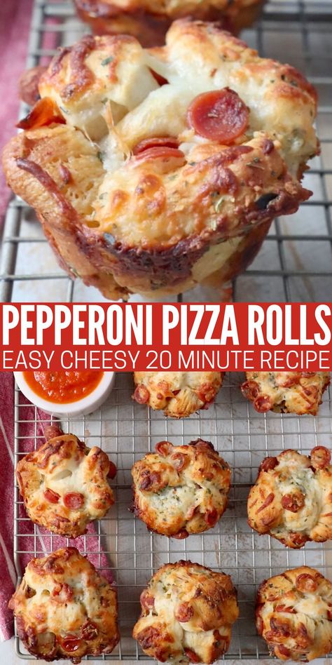 Introducing your new favorite recipe, easy, cheesy Pull Apart Pepperoni Pizza Rolls! These homemade rolls are made with canned biscuit dough and 5 other simple ingredients for an easy appetizer, or side dish, made in just 20 minutes! Pizza Muffins Recipe, Grand Biscuit Recipes, Pillsbury Biscuit Recipes, Biscuit Recipes Dinner, Pepperoni Pizza Rolls, Canned Biscuit, Pull Apart Pizza Bread, Homemade Appetizer, Pillsbury Recipes