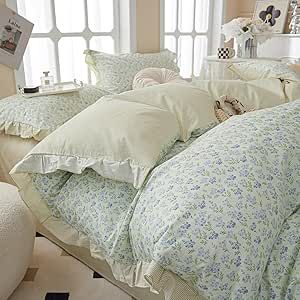 EAVD French Style Garden Floral Ruffled Comforter Set Full White Fluffy Soft Microfiber Chic Blue Floral Bedding Set with 2 Pillowcases Fresh Botanical Comforter Set for All-Season French Style Garden, Blue Floral Bedding, Ruffle Comforter, Princess Bedding Set, Full Size Comforter Sets, Duvet Covers Floral, Full Size Comforter, Ruffle Duvet Cover, Floral Comforter Sets