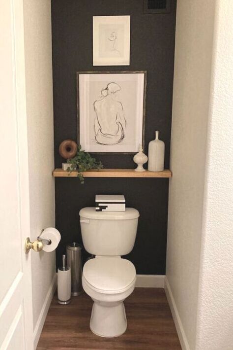 Small Toilet Space Ideas, Easy Updates For Bathroom, Primary Bathroom Toilet Room, Decorating Above The Toilet, Very Small Toilet Room Ideas, Small Power Room Ideas, Toilet Area Ideas, Toilet Closet Decor, Toilet Renovation Ideas