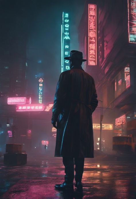 Cyber Detective Noir Check more at https://paintlyx.com/cyber-detective-noir/ Cyberpunk Noir Aesthetic, Neo Noir Detective, Noir Movies Aesthetic, Cyberpunk Noir Detective, Scifi Detective, Sci Fi Detective, 50s Detective, Futuristic Detective, Noir Detective Aesthetic