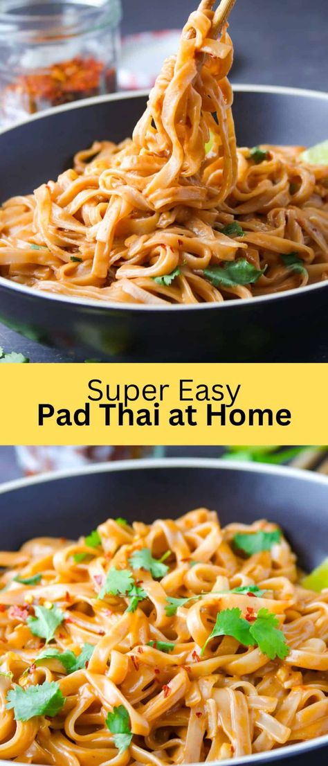 Easy Homemade Pad Thai Pad Thai With Spaghetti Noodles, East Pad Thai Recipe, Easy Healthy Pad Thai, Pad Tie Noodles, Recipes With Pad Thai Noodles, Home Made Pad Thai, Easy Pad Thai Recipe Vegetarian, Pad Thai Noodle Recipe Easy, Tai Noodles Recipes Easy