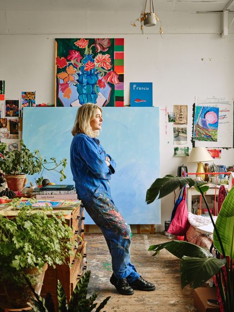 Rose Electra Harris’ studio is an ebullient ode to beauty Art Studio Photos, Artist In Their Studio, Artist Studio Photography, Artists In Studio, In Her Studio Magazine, Art Studio Portrait, Rose Electra Harris, Artist Studio Portrait, Artist Portrait In Studio