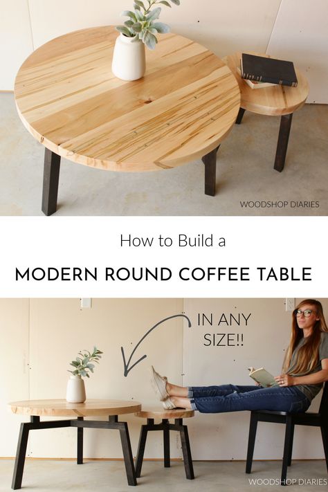 Diy Coffee Table Round, Diy Coffee Tables Ideas, Diy Modern Coffee Table, Diy Round Table, Diy Round Coffee Table, Dinning Table Diy, Diy Outdoor Coffee Table, Round Coffee Table Diy, Round Coffee Table Wood