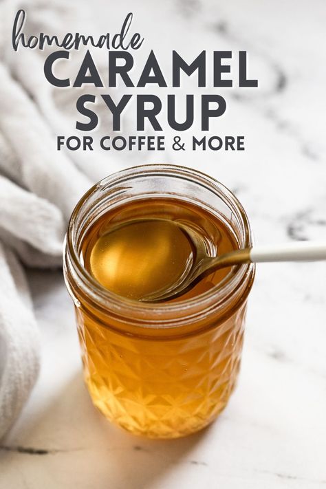 Make your own caramel syrup at home with just 3 simple ingredients. Take your favorite lattes, iced coffee, and cocktails to the next level with this easy recipe. Even better? It's budget-friendly and has much better flavor than the store-bought stuff. Home Made Syrup For Coffee, Healthy Syrup For Coffee, Carmel Coffee Syrup Recipe, Almond Syrup Recipe, Diy Caramel Coffee Syrup, Caramel Syrup Recipe Coffee, Homemade Coffee Creamer Powder, Diy Vanilla Coffee Syrup, Simple Coffee Syrup Recipe