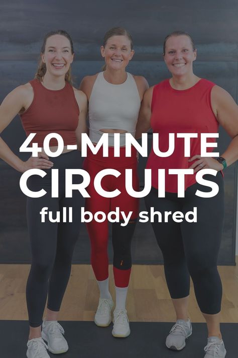 Strengthen and shred at home with this efficient Full Body Circuit Workout. Each circuit contains four dumbbell exercises: upper body, lower body, cardio and core. This popular shred format both builds strength and burns calories at home, using just a set of dumbbells. 45 Minute Workouts, Weight Circuit For Women, F45 Workout Plan, V Shred Workout Plan, Cardio And Weight Workout, Total Body Circuit Workout, Partner Circuit Workout, Circuit Training At Home, Group Circuit Workout