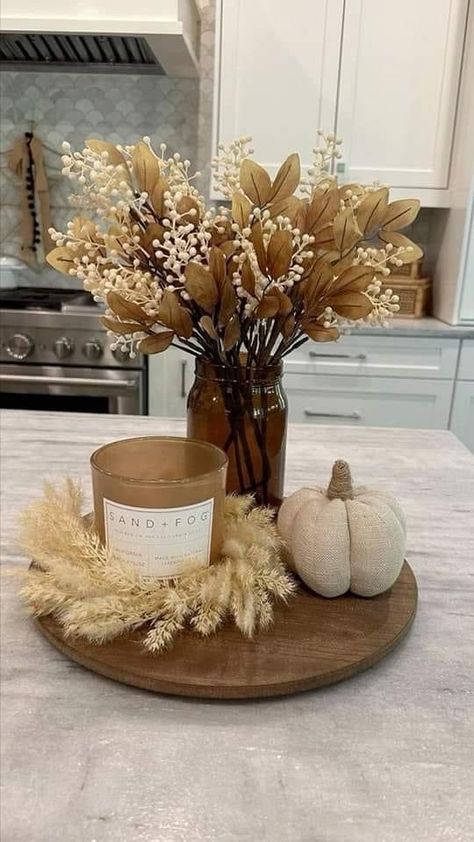 Lazy Susan Decor, Fall Apartment Decor, Fall Tray, Fall Room Decor, Fall Coffee Table, Fall Table Centerpieces, Easy Fall Decor, Neutral Fall Decor, Countertop Decor