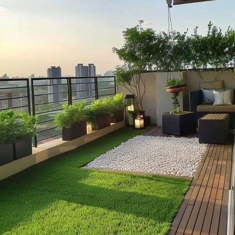 Balcony design ideas ✨️| Home decoration ideas ✨️🌿 #balconydecor #balconydesign #balconygarden #explorepost #populardesigns #balconyplants #sethiglassplywood #fypシ゚viralシfypシ゚viralシalシ #trendingpost #foodreview #makeuphack #mbappe #skincaregoals #ishankishan Rooftop Grass Garden, Terrace Space Ideas, Open Roof Balcony Ideas, Townhouse Rooftop Terrace, Home Rooftop Design, Rooftop Balcony Ideas, Terasa Ideas Balcony Garden, Penthouse Terrace Rooftops, Big Balcony Ideas Terraces