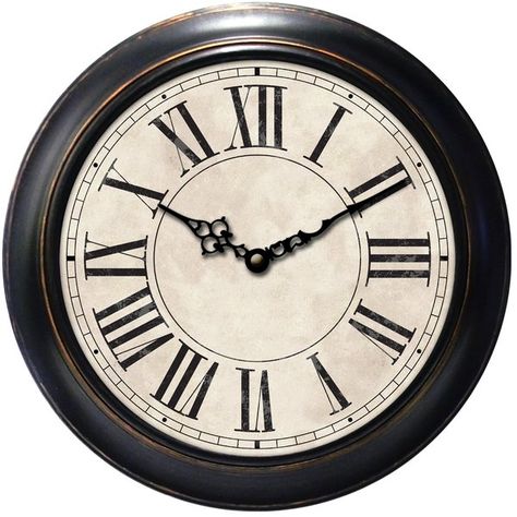 This handsome Decorative Home 18” Classic Roman Numeral Wall Clock brings time and style to any room. The round, molded frame is made from sturdy plastic and features weathered edges that are enameled with a lustrous matte black finish that complements the polished glass antique-style dial inlay. It also has a Quartz movement operating mechanism and an analog-style face. When you’re refreshing your kitchen aesthetic, place this chic clock on the all above your sink or breakfast nook for a tra... Roman Numeral, Wall Clocks, Wall Clock, Clock, Wall