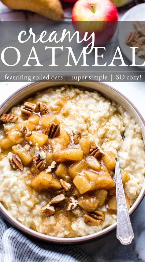 During the coldest months of the year, a steamy bowl of Creamy Oatmeal is the most comforting way to start the day. This creamy oatmeal recipe features old fashioned rolled oats and comes together in about 15 minutes, so it's ready to warm bellies in no time. Rolled Oats Recipe Breakfast, Rolled Oats Recipe, Best Oatmeal Recipe, Oats Recipes Breakfast, Creamy Oatmeal, Healthy Oatmeal Recipes, Breakfast Oatmeal Recipes, Warm Breakfast, Oatmeal Recipe