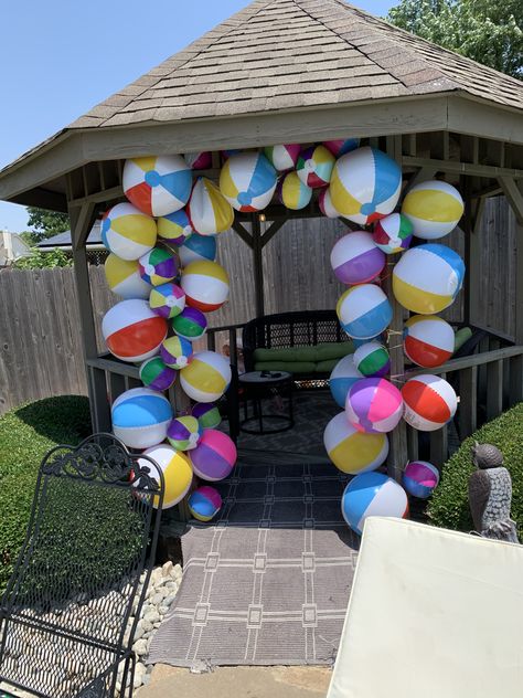 This is our take on a beach ball arch- it has depth and movement - the kids loved it Beach Ball Arch, Ball Arch, End Of Year Party, Beach Ball, 4th Birthday, Pool Party, The Kids, Arch, Pool