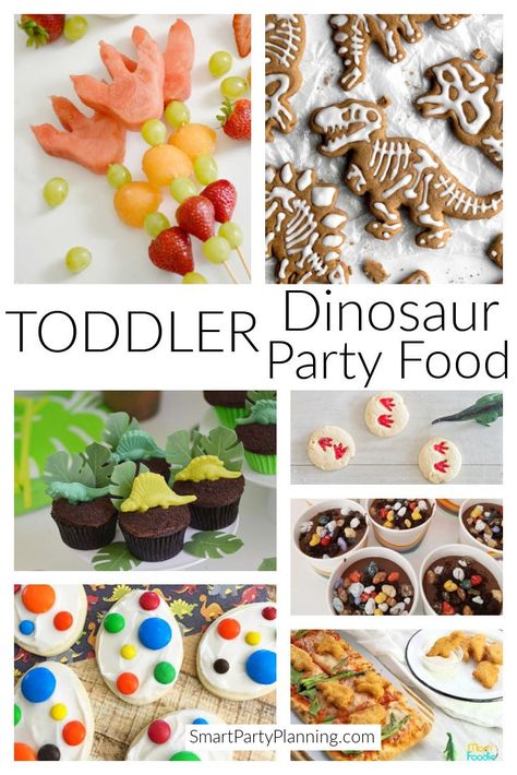 Toddler Dinosaur Party Food Dinosaur Birthday Appetizers, Food For A Dinosaur Birthday Party, Dinosaur Party Appetizers, Dinosaur Themed Snacks For Kids, Dinosaur Party Snacks Food Ideas, 3 Rex Birthday Party Food Ideas, Dinosaur Party Fruit, Dinosaur Inspired Food, Dino Food Party