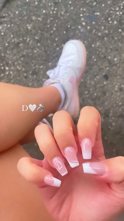 Letter D On Nails Initials, D Nail Initial, Nails With Initial D On Them, Nails With D On It, Nails With D Initials Acrylic, Acrylic Nails With D Initial, Bf Nail Initial, Nails With Initials French Tip, Nail Ideas With Boyfriend Initials