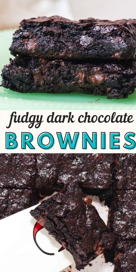 Rich, fudgy dark chocolate brownies easy to mix up in one bowl and are the ultimate decadent dessert! Dark Chocolate Brownies Recipe, Dark Chocolate Desserts, Cocoa Powder Recipes, Dark Chocolate Recipes, Brownies Recipe Homemade, Dark Chocolate Fudge, Easy Dessert Recipes Quick, Dark Chocolate Brownies, Delicious Snacks Recipes