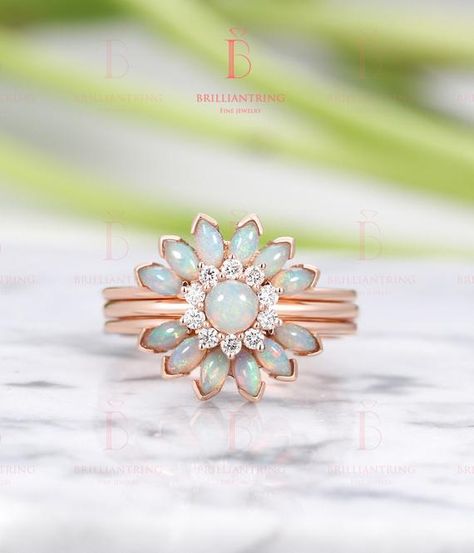 Opal engagement ring for women,Marquise cut opal wedding band,Vintage rose gold wedding ring,Art deco Jewelry flower set halo moissanite Back to BrilliantRing shop: https://www.etsy.com/shop/BrilliantRing?ref=l2-shopheader-name --------------------Specifications---------------------- engagement Vintage Rose Gold Wedding Ring, Vintage Wedding Rings Rose Gold, Flower Anniversary, Wedding Ring Art, Vintage Opal Engagement Ring, Opal Engagement Ring Set, Opal Wedding Band, Wedding Band Vintage, Marquise Cut Engagement Ring