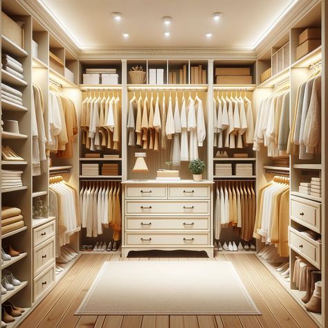 cream closet Building Walk In Closet, Boho Dressing Room Ideas, Build In Closet Ideas, Walk In Dressing Room Ideas, Small Walk In Closet Ideas Organizations, Closet Room Ideas Bedrooms, Primary Closet Design, Walking Closet Pequeños, Luxury Closet Designs Women