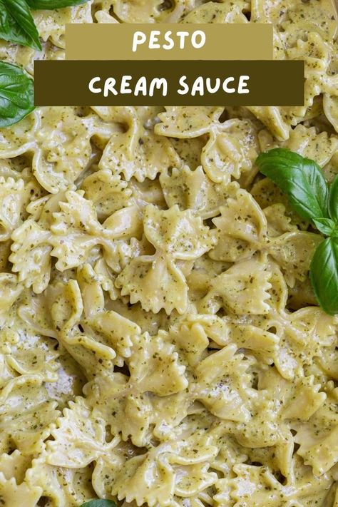 This delicious Pesto Cream Sauce is easy to make with rich cream, flavorful pesto and parmesan cheese. Serve it over your favorite pasta for a family friendly dinner that uses simple ingredients and comes together in less than 20 minutes. Light Pesto Sauce, Pastas For Parties, Pasta With Basil Cream Sauce, Pesto Heavy Cream Sauce, Store Bought Pesto Recipes, Basil Pesto Cream Sauce Recipe, Pasta And Cream Sauce, Creamy Pesto Alfredo Sauce, Pesto Sauce For Ravioli