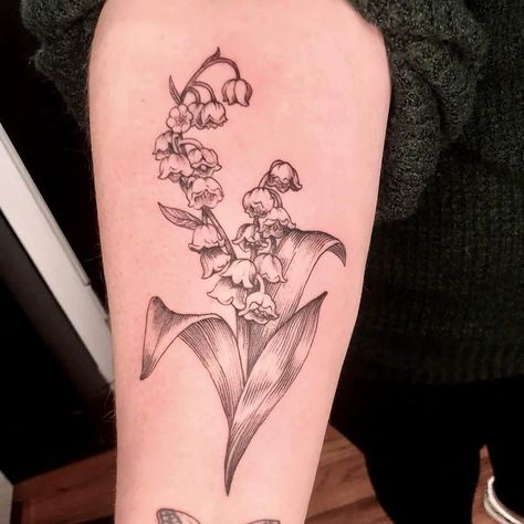 Cardinal And Lily Of The Valley Tattoo, Lilly Of The Valley Skull Tattoo, Hawthorne And Lily Of The Valley Tattoo, May Flowers Tattoo, Lilies Of The Valley Tattoo, Lily Of The Valley Tattoo Design, Paintbrush Tattoo, Poisonous Flowers, Lily Of The Valley Tattoo