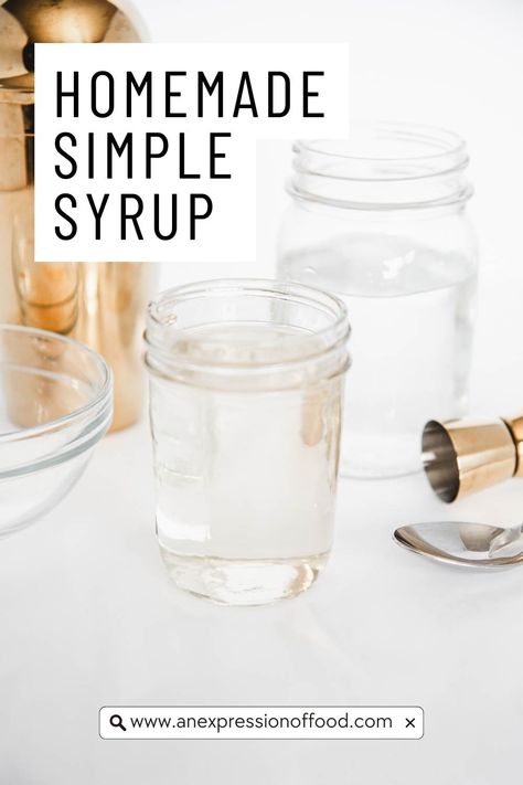 This homemade simple syrup calls for just 2 ingredients and takes less than 10 minutes to make! Our fast and easy traditional simple syrup is perfect for making cocktails and a variety of other drinks too. It's quick and simple to make, and is way cheaper than anything you can get at the grocery store! Quick Syrup Recipe, Low Cal Simple Syrup, Cocktail Simple Syrup Recipes, Easy Simple Syrup Recipe, Making Simple Syrup, Healthy Simple Syrup Recipe, How To Make Simple Syrup For Drinks, How To Make Simple Syrup, Recipe For Simple Syrup