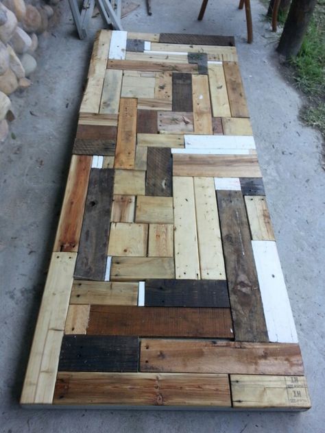 My table top from offcuts. Scrap Wood Table Top, Wood Offcuts Ideas, Table Top Ideas, Diy Industrial Furniture, Pallet Table Diy, Build A Farmhouse Table, Concrete Patio Makeover, Pallet Dining Table, Custom Table Top